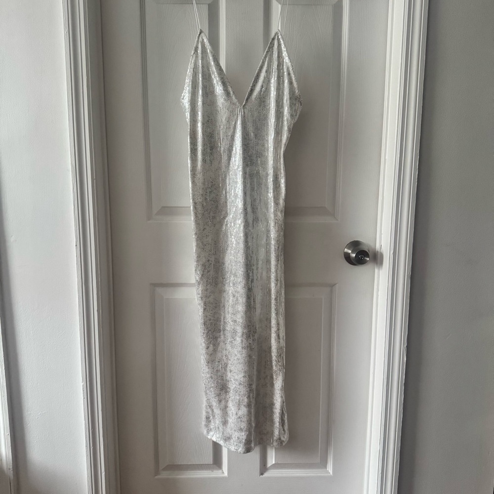Stunning Zara White Sequin Spaghetti Strap Dress